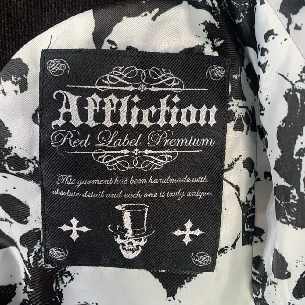 Rare find black corduroy affliction men’s dinner coat jacket live fast